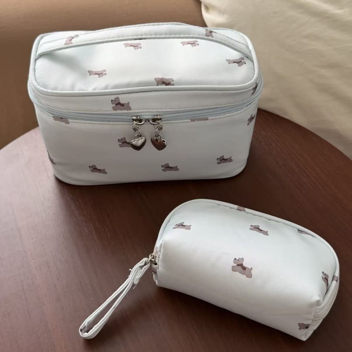 Adorable Puppy Handle Large-Capacity Cosmetic Bag for Women, Portable Travel Simple Korean-Style Toiletry Organizer