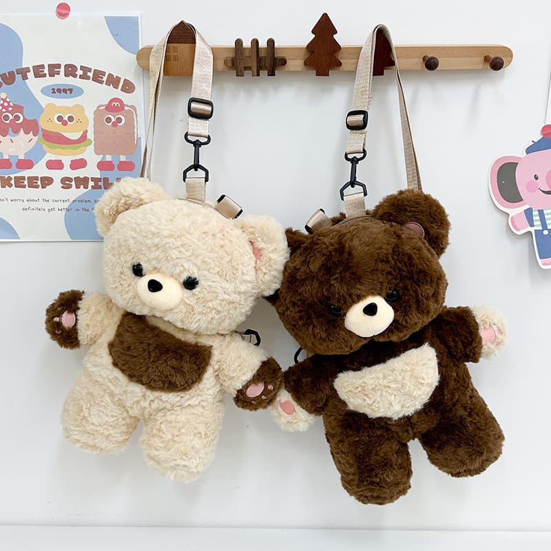 Cute Teddy Bear Doll Plush Backpack Fashionable Street Style Essential Double Shoulder Bag for Girls Cartoon Toy Handbag