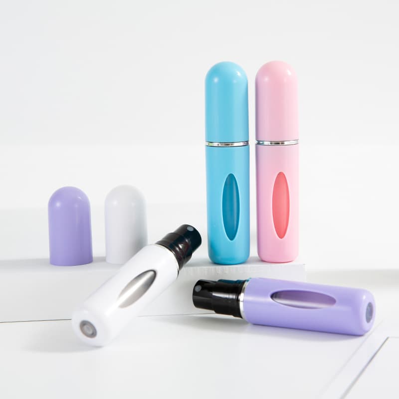 In Stock Plastic 5ml Bottom-Fill Perfume Refillable Bottle Self-Pumping Spray Bottle Candy Color Press-Type Filling Perfume Bottle
