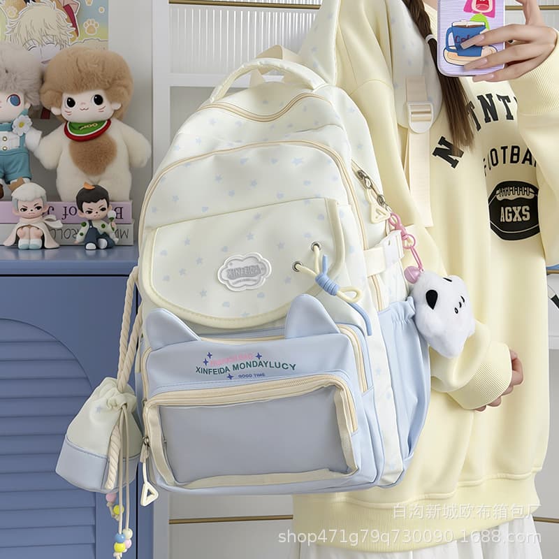 Cute Star Cat Middle School Backpack High School Large Capacity Student Backpack Fresh Style Girl Ita Bag Doll Bag