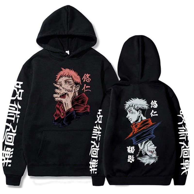 Jujutsu Kaisen Yuji Itadori Casual Plus Size Student Anime Hoodie Fleece-Lined Hooded Sweatshirt