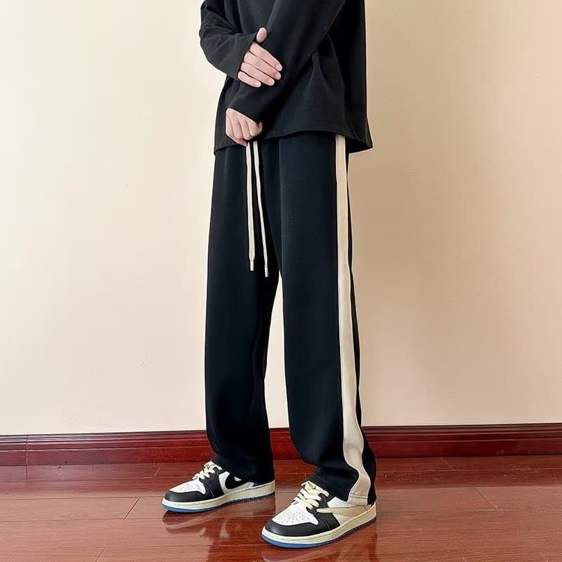 Black Slim Straight Casual Pants Men's Simple High Street Versatile Pants 2024 New Autumn and Winter Drapey Sweatpants