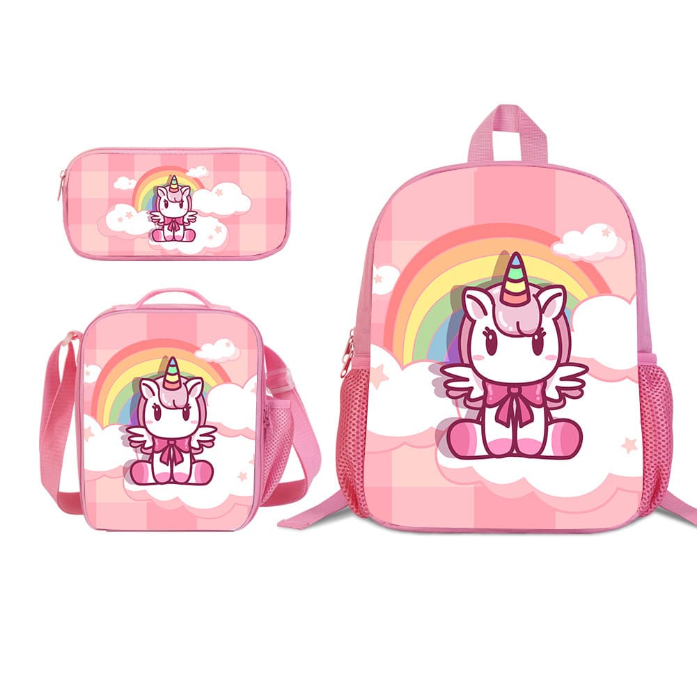 12-inch Kids Backpack Custom Print Unicorn Sublimation Export Kindergarten Student Pink Backpack 3-Piece Set