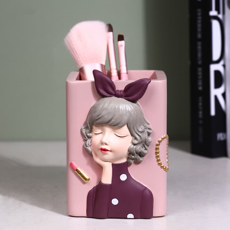 Creative Fashion Pen Holder Makeup Brush Storage Box Office Desktop Decoration Student Pencil Case Resin Craft Wholesale
