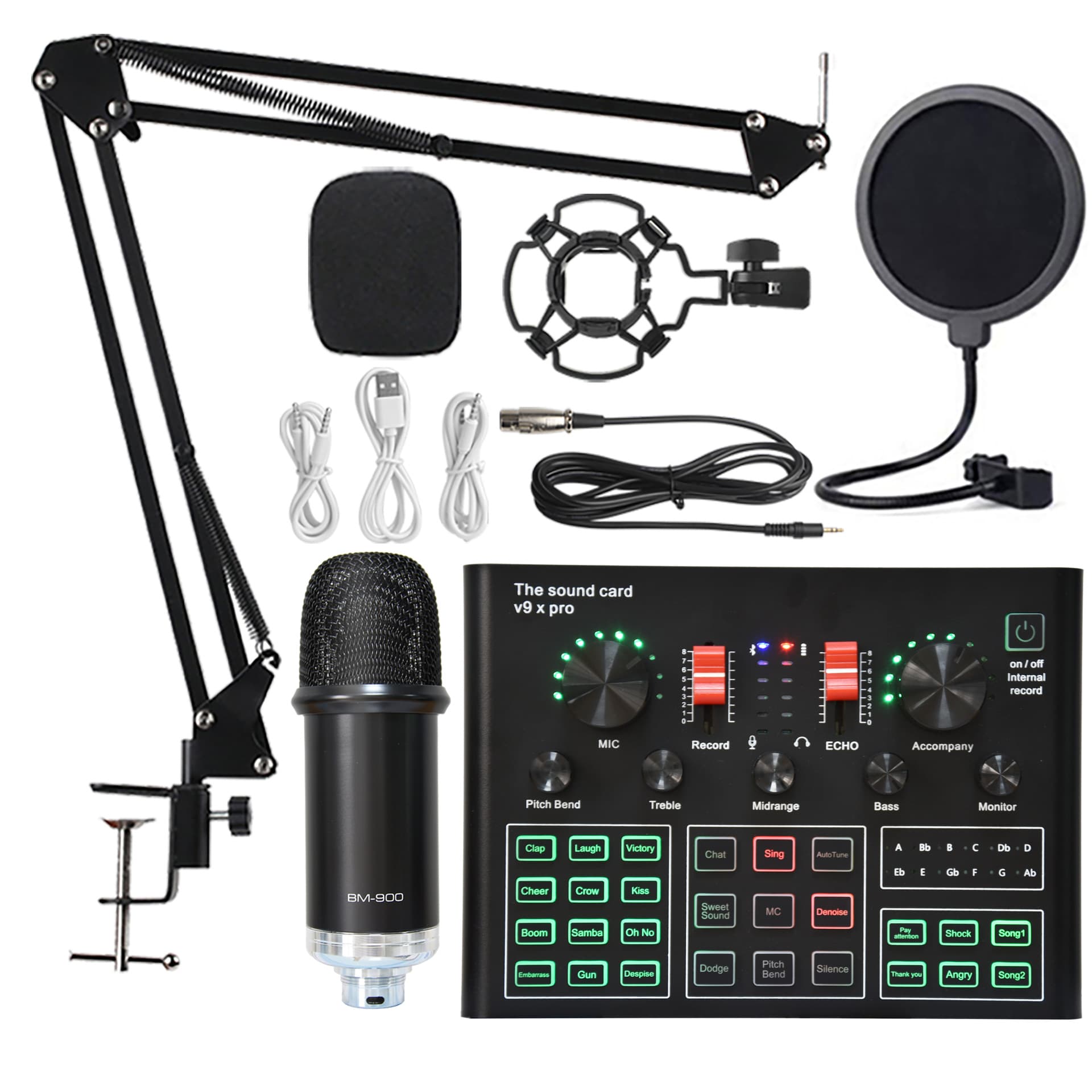 Foreign trade new V9 live sound card set mobile phone karaoke recording live sound card microphone fill light live broadcast equipment