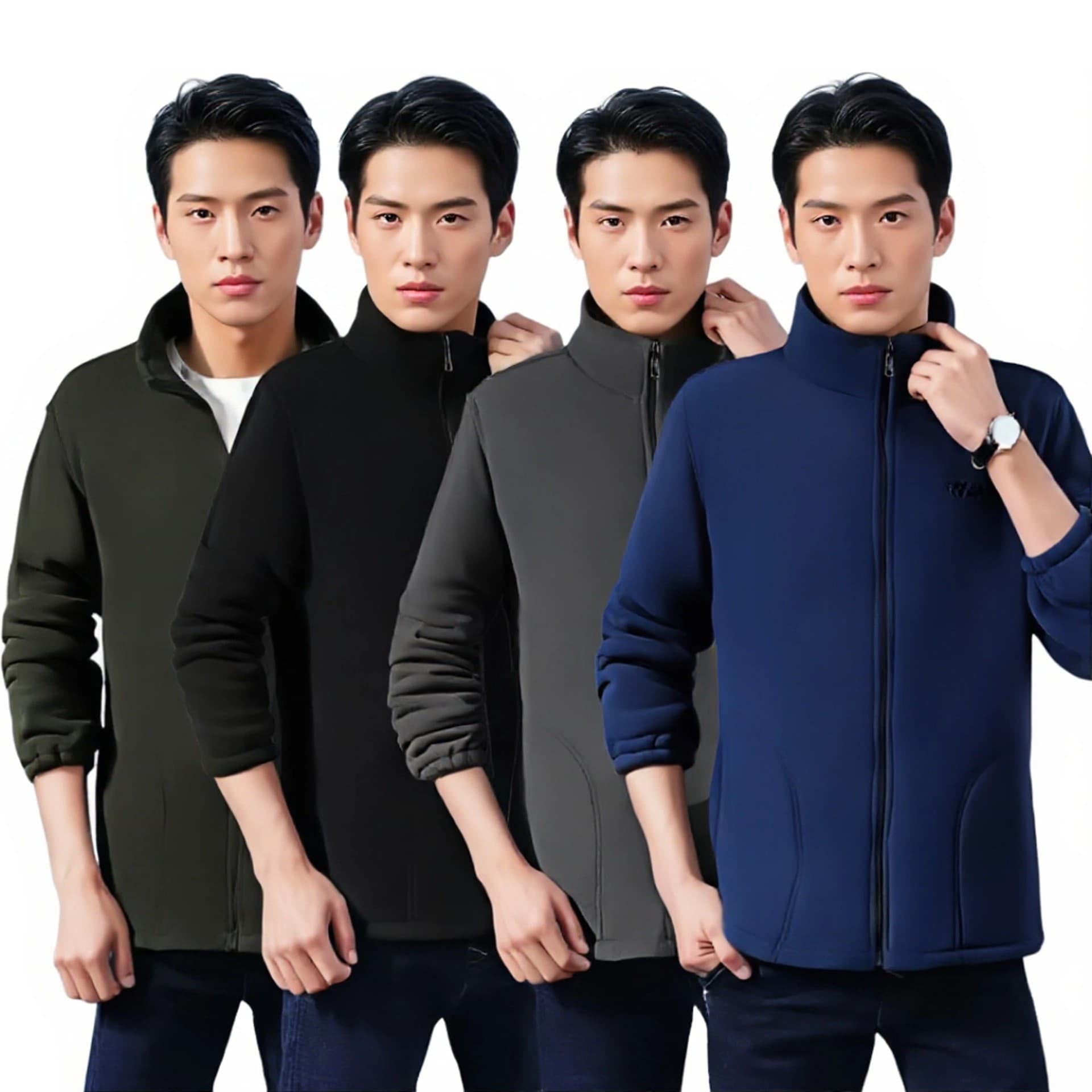 Autumn Winter Fleece Jacket Men's Fleece-Lined Thickened New Stand Collar Loose Zip Jacket Fleece Warm Top