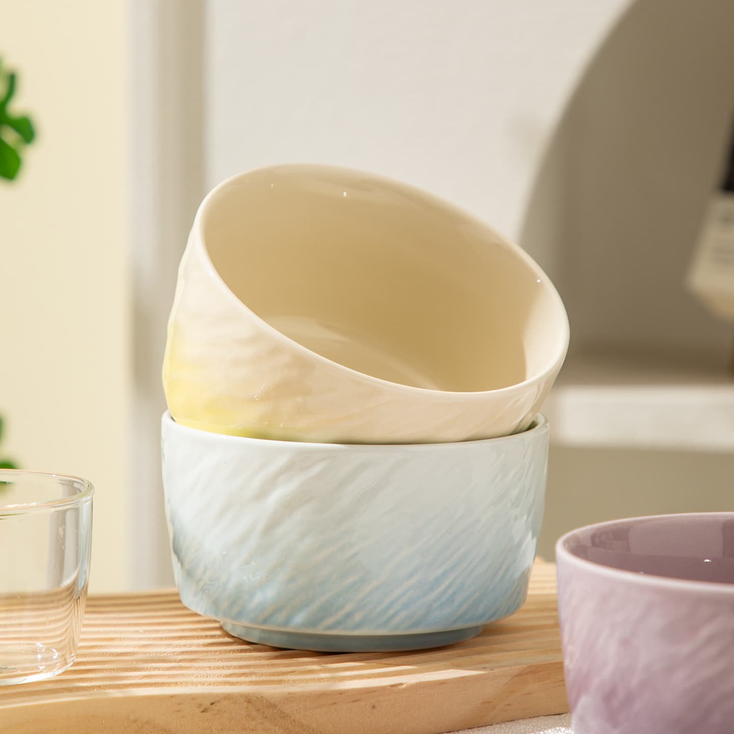 Hotel tableware gradient color ceramic bowl household rice bowl soup bowl noodle bowl creative dopamine bowl underglaze color bowl