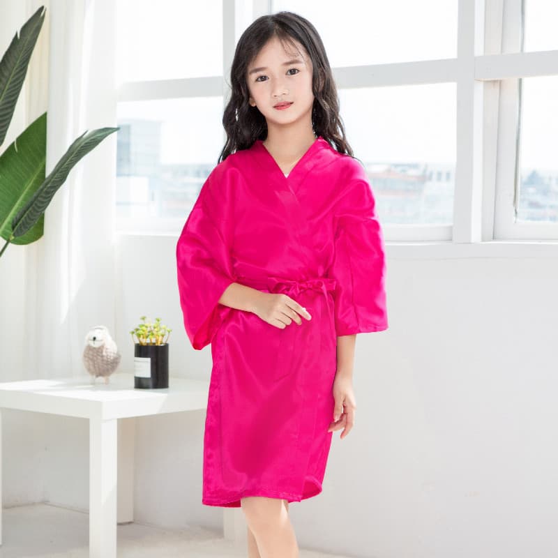 Foreign trade style children's solid color imitation silk tie-front bathrobe, unisex, runway style, cross-border children's robe