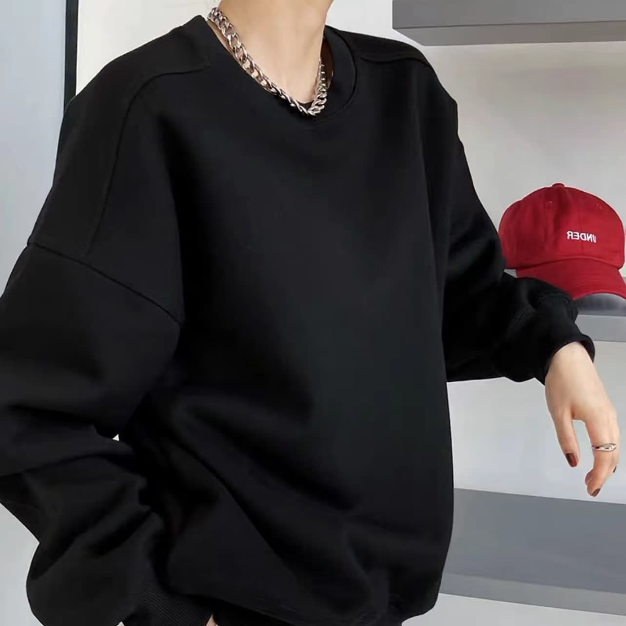 Fleece-Lined Thickened Round Neck Sweatshirt Unisex Loose Pullover Top Couple Student Solid Color Casual Thick Jacket