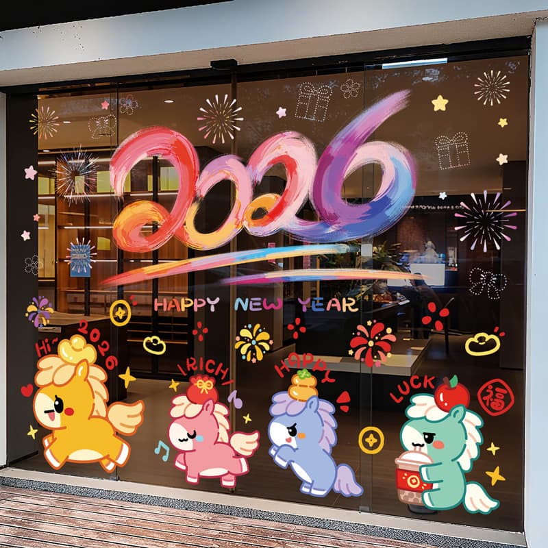 2026 Year of the Horse New Year's Day Decorations: Static Electricity Stickers for Shops and Kindergartens to Create a Festive Atmosphere.