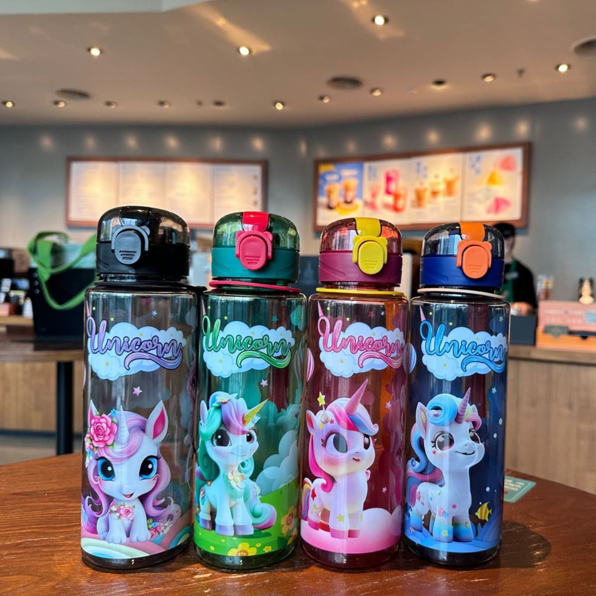 New Unicorn Pattern Transparent Water Cup 2024 New Style Cute Leak-Proof Drop-Resistant Outdoor Portable Cup for Men and Women