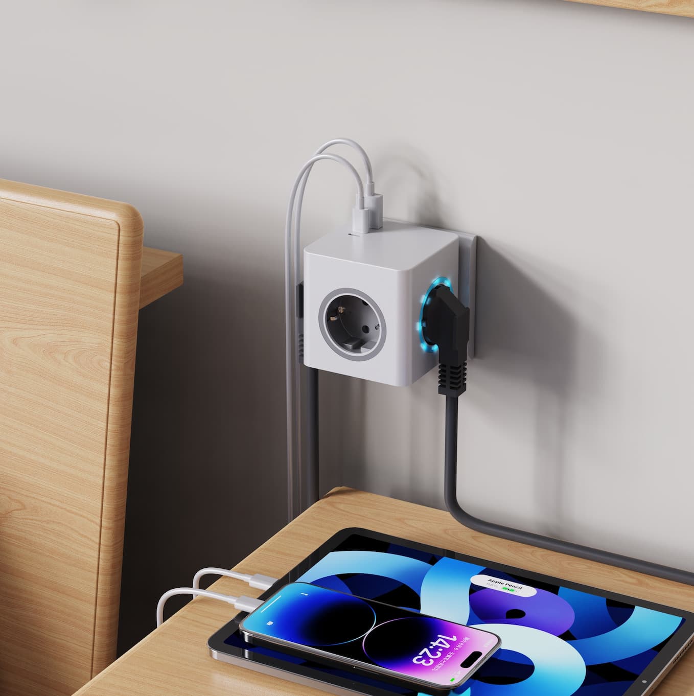 26 years new product European standard Rubik's Cube socket plugged into Korean KC hole atmosphere lamp PD25W fast charging USB compact office home