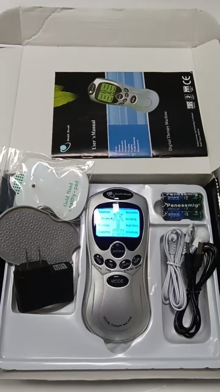 Silver English Blue Screen Physiotherapy Device Digital Massager Multifunctional Massage Device Mini Portable Electric Therapy Device