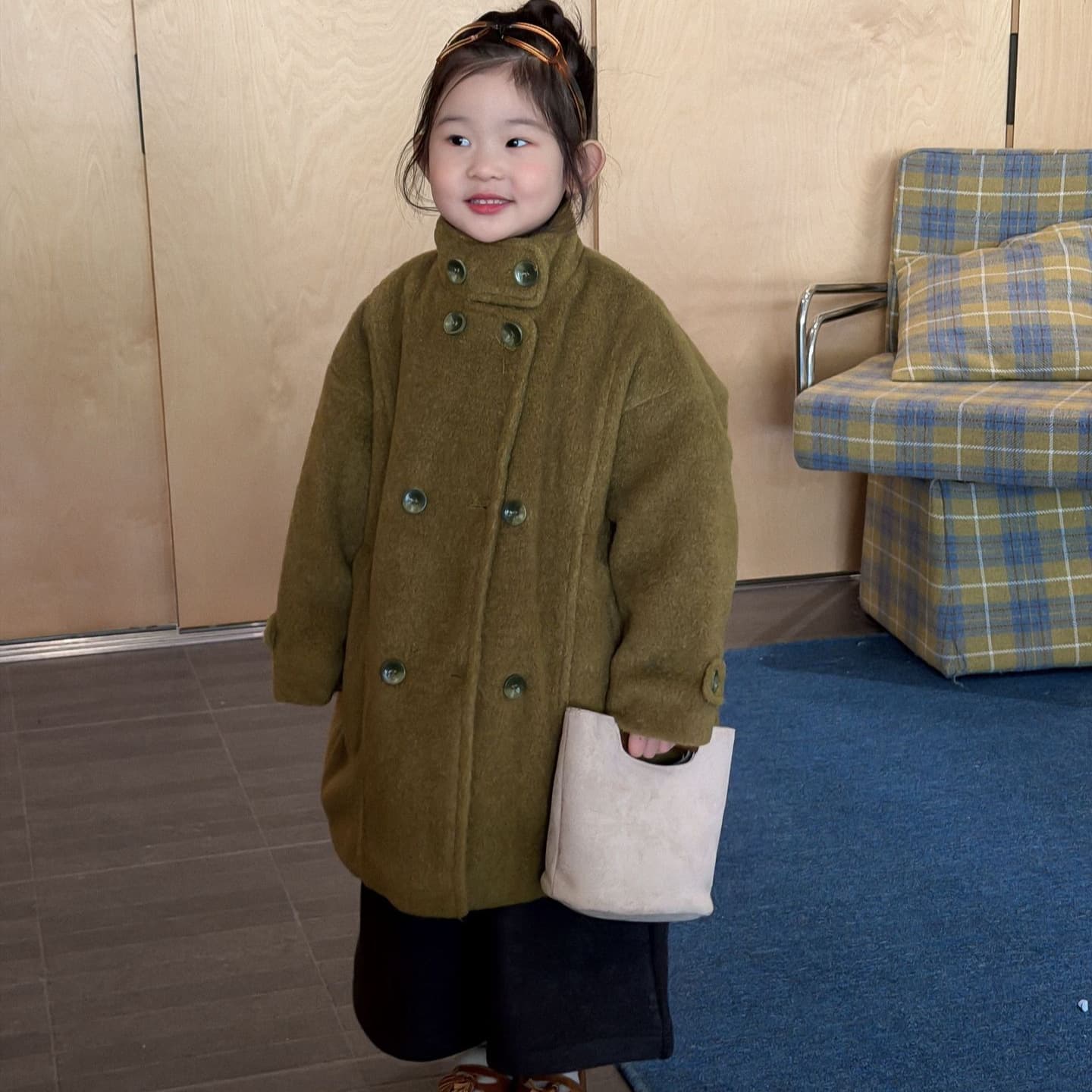2025 Winter New Kids' Clothing Korean Style Girl's Double-Breasted Quilted Coat Children's Mid-Length Coat
