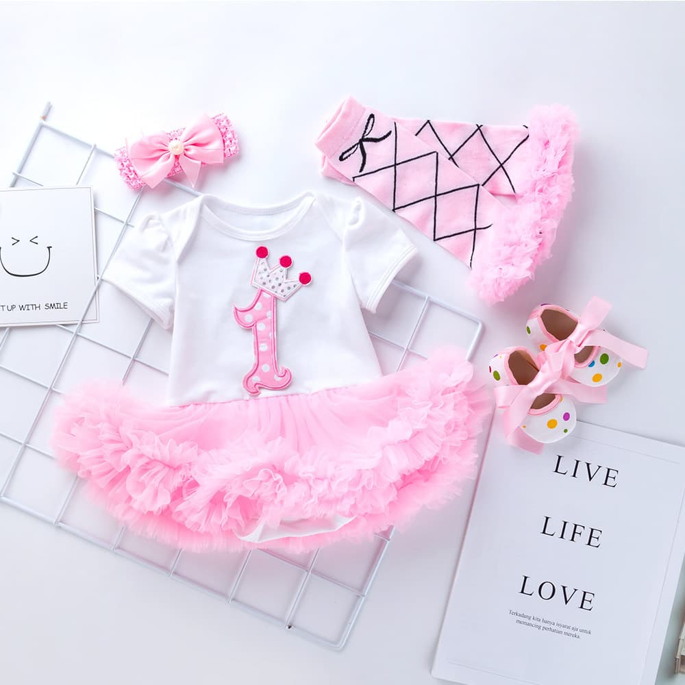 New Girls' Short Sleeve Set, High-Quality Cotton White T-Shirt with Pink Tulle Skirt Dress, 0-2 Years Baby Girl Birthday Children's Clothing