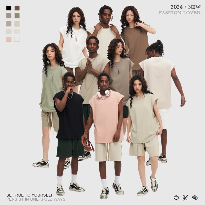 270g Cotton American High Street Sleeveless T-Shirt Men's Round Neck Sweatshirt Vest Ins Hip Hop Tank Top Couple Outfit