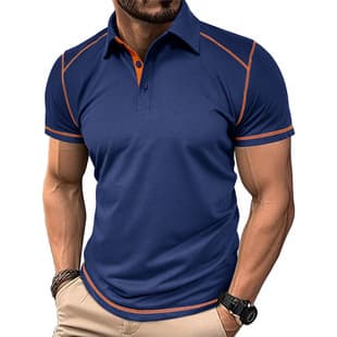 New Summer Amazon Men's Short Sleeve Polo Shirt European and American Men's Color Block Spread Collar Polo Shirt Men's Cross-Border Wholesale