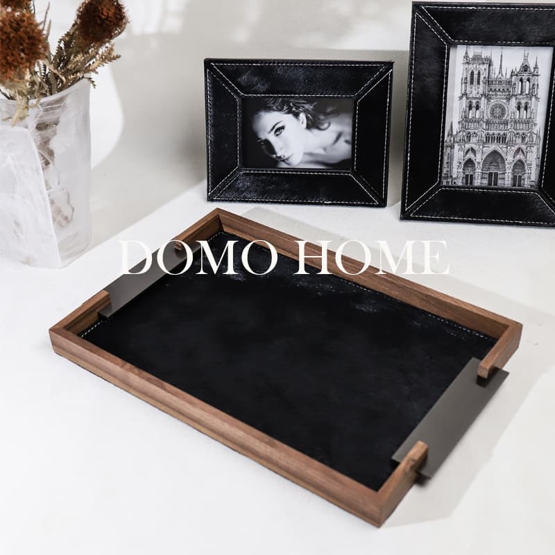European Light Luxury Vintage Walnut Horsehair Aromatherapy Tray Jewelry Tray Living Room Coffee Table Home Wardrobe Storage Tray