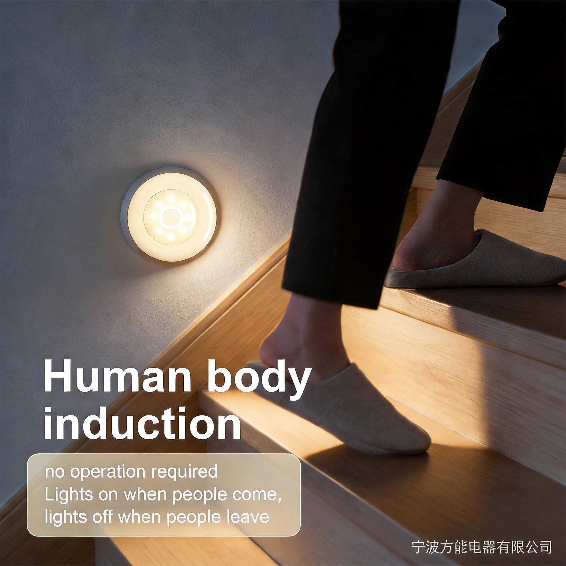 Cross-border LED Human Body Sensor Night Light Mini Bedroom Lighting Sensor Light Dry Battery Wireless Cabinet Light