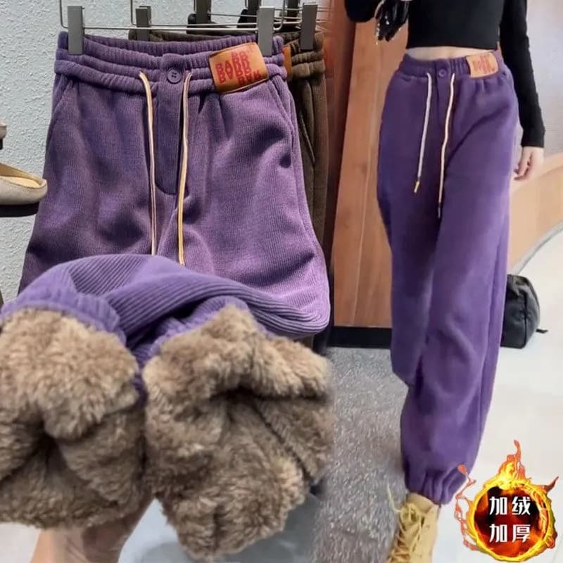European Cotton Fleece-Lined Sweatpants Women Autumn Winter 2023 New Joggers Loose Cuffed Casual Lamb Fleece Warm Cotton Pants