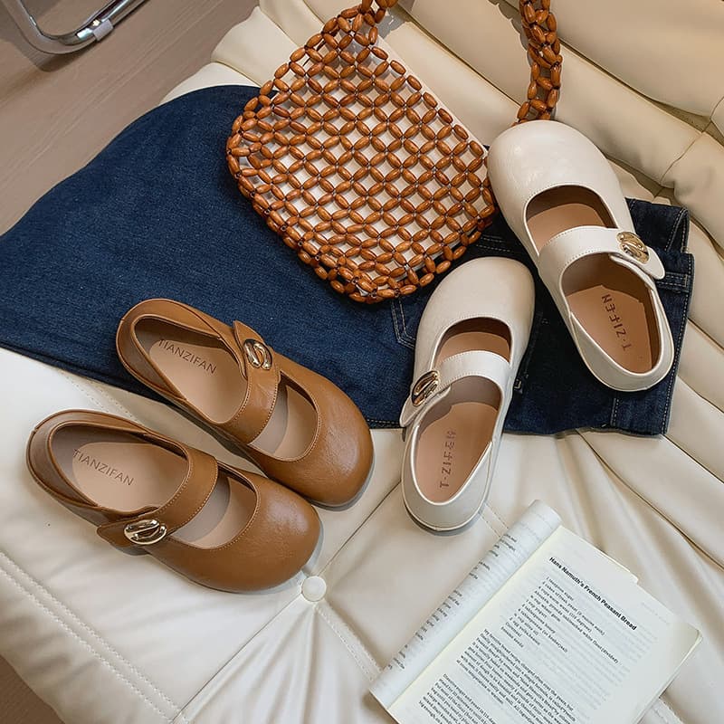 French Mary Jane Shoes for Women, Summer Fashion New Arrival, Flat Two-Way Wear Loafers, College Style for Dresses, Shallow Mouth Leather Shoes