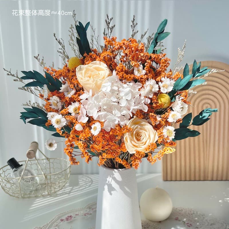Multicolor Preserved Rose and Eucalyptus Dried Flower Bouquet Home Decoration Real Hydrangea Crystal Grass Tabletop Ornament