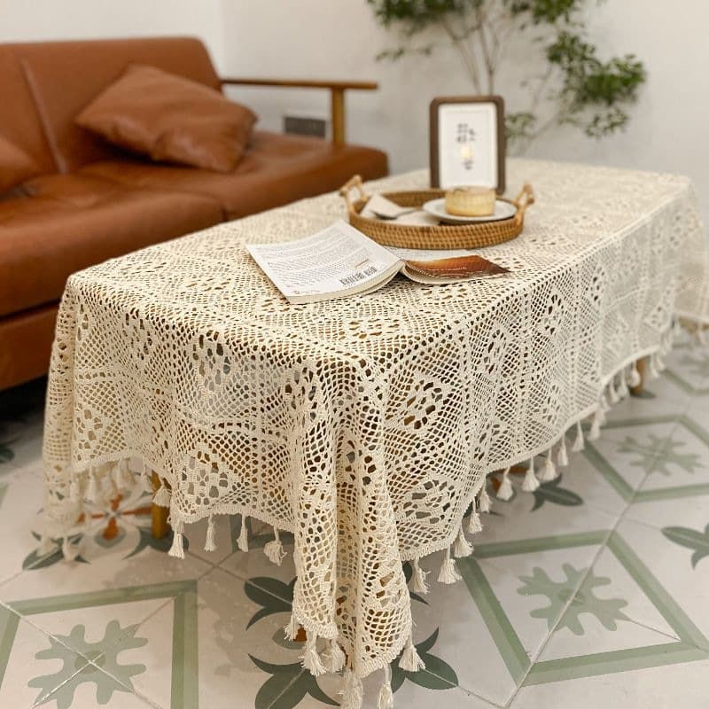 Knitted Tablecloth Lace Tablecloth Vintage Lace Handmade Crochet Lace Tablecloth Fabric Rectangular Dining Table