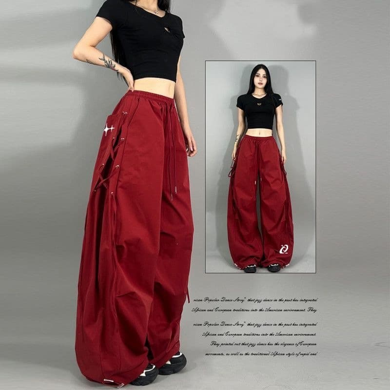 American Style 2026 Plus Size Loose Cargo Pants Women Spring Summer Cool Edgy Thin High Waist Slimming Casual Fashion Sports Pants