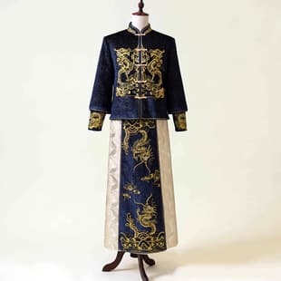 Blue Xiuhe Dress Men's Groom Outfit Chinese Traditional Dress 2025 New Style Pick-Up Dress Toast Dress Tang Suit Xiuhe