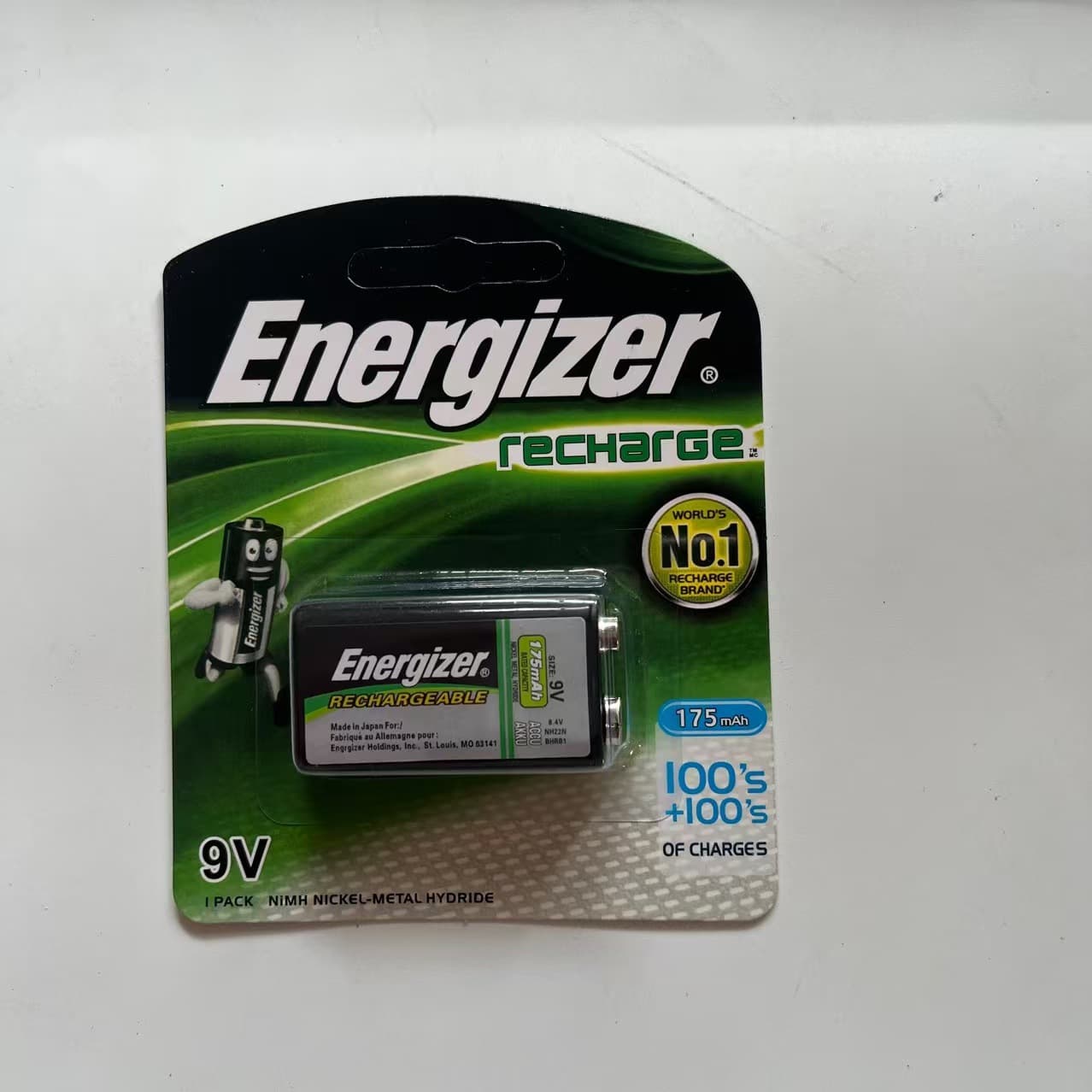 Energizer New 9V Square Rechargeable Batteries for Wireless Microphones, Multimeters, Toys, and Remotes