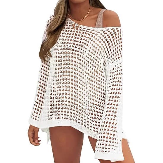 Summer New Solid Color Sun Protection Blouse Top, Light, Breathable, Gentle and Sweet Hollow Long-Sleeved Knitted Cardigan for Women