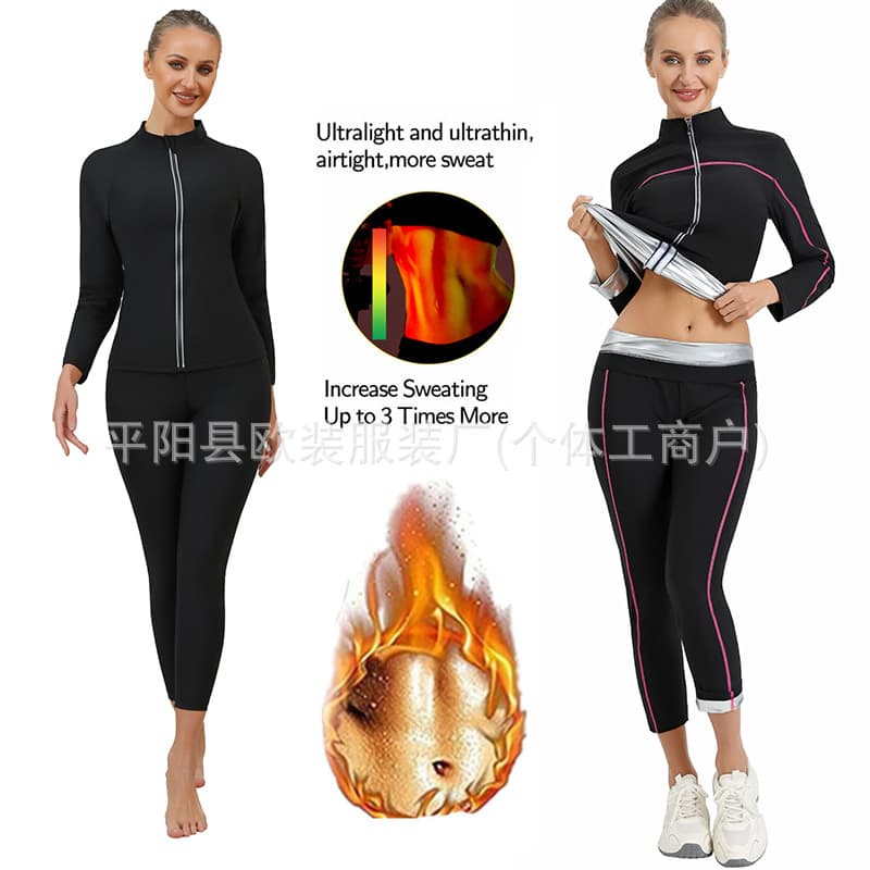 Women's Hot Selling Sweat Suit Fitness Running Long Sleeve Set Sauna Suit Shapewear Outdoor Training Suit