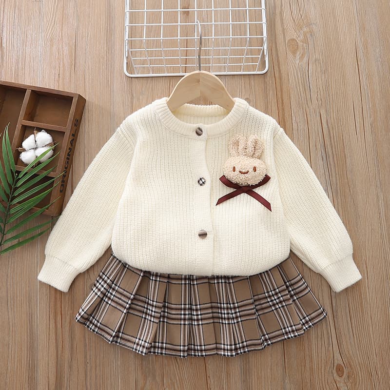 Girls' Set 2024 Autumn/Winter New Year Princess Dress Set for Baby Girls Knit Sweater Toddler Two-Piece Set