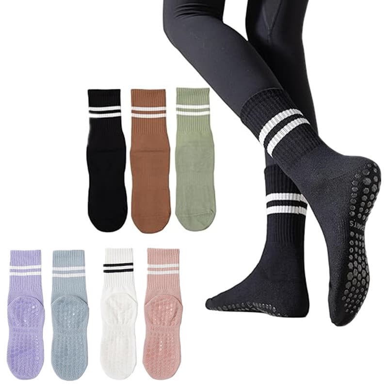 Amazon and Mercado Libre Best-Selling Yoga Socks Mid-Calf Cotton Non-Slip Silicone Terry Socks for Women Sports Socks