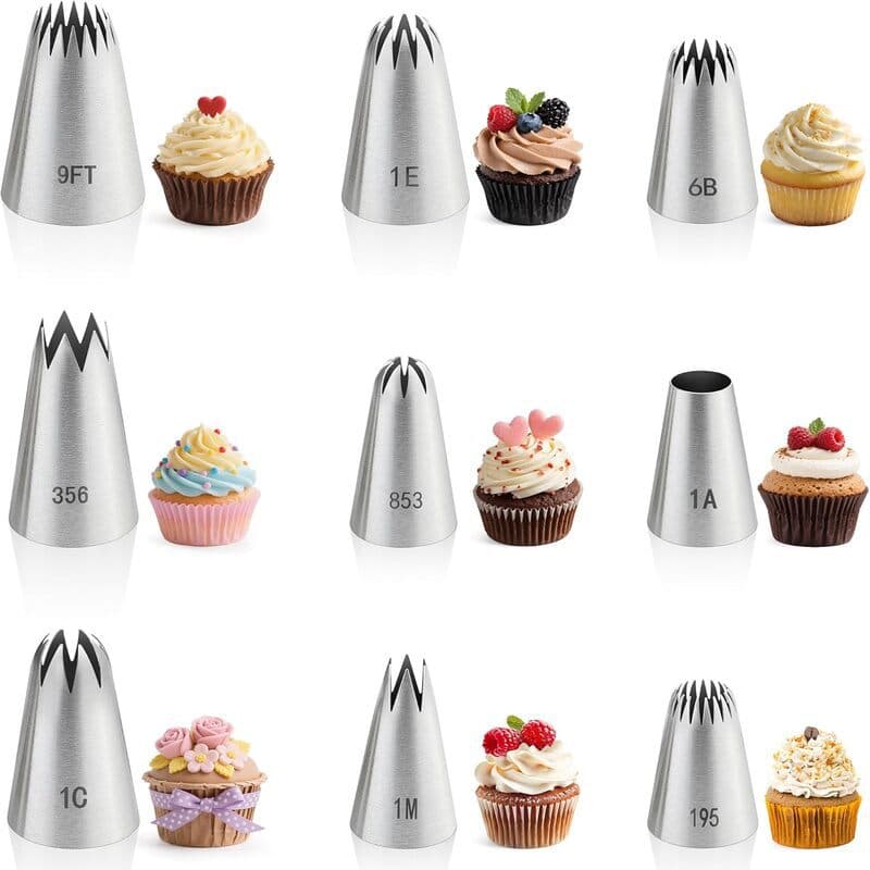 Amazon 9-Piece 304 Seamless Piping Nozzles Set Cake Decorating Cookie Icing Tips Rose Flower Nozzle