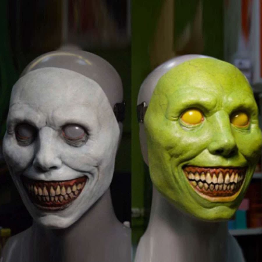 Cross-Border Smiling Exorcist Mask Halloween Horror Props COS Exorcist Mask White-Eyed Demon Mask