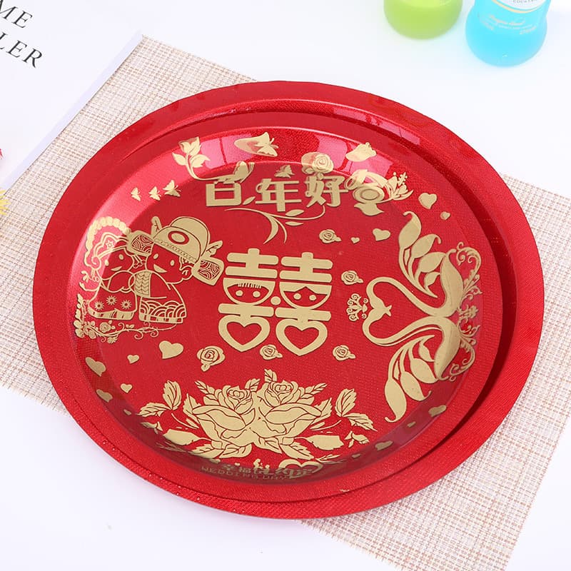 Factory Sales Living Room Snack Tray Red Festive Fruit Tray Wedding Plastic Large Fruit Tray