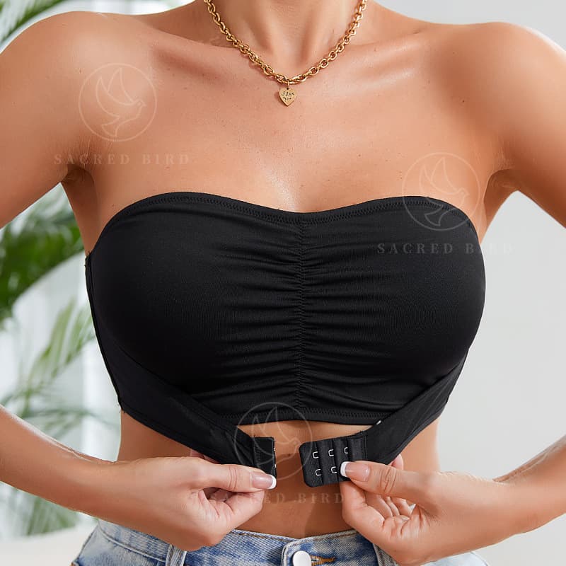 Sexy Pleated Front Buckle Push-up Women's Strapless Underwear European and American plus size Non-slip Strapless Bra Cross-border