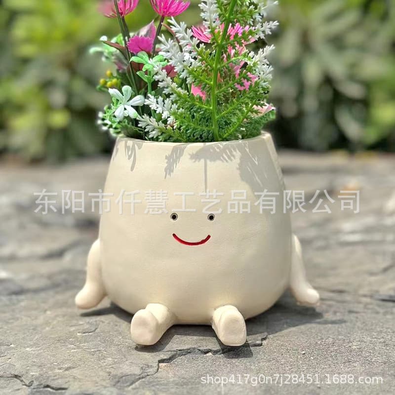 Cute Sitting Planter Sculpture with Big Belly and Hands on Ground, Outdoor Garden Lawn Resin Decoration