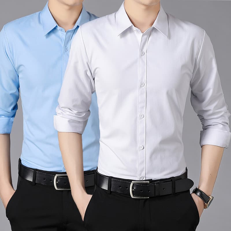 Men's White Long Sleeve Business Formal Wrinkle-Free Suit Shirt Groomsman Wedding Shirt Spring Autumn Thin Plus Size Dress Shirt