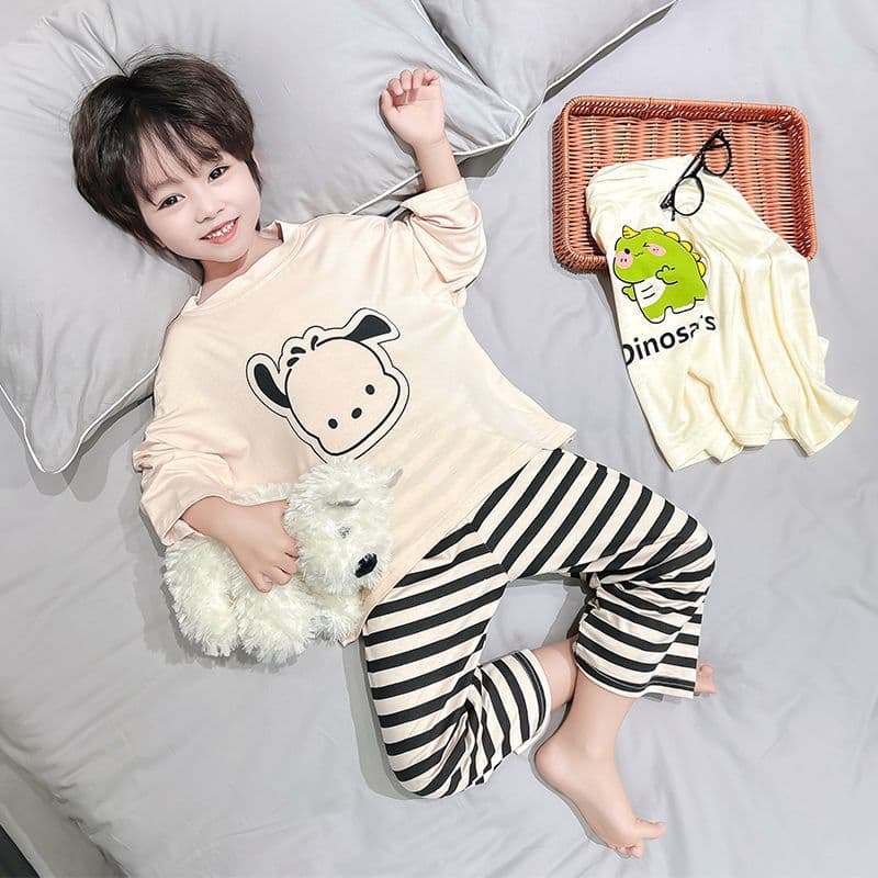Boys Spring/Autumn/Summer Sleepwear Children Modal Homewear Baby Air Conditioning Suit Thin Loose Two-Piece Set