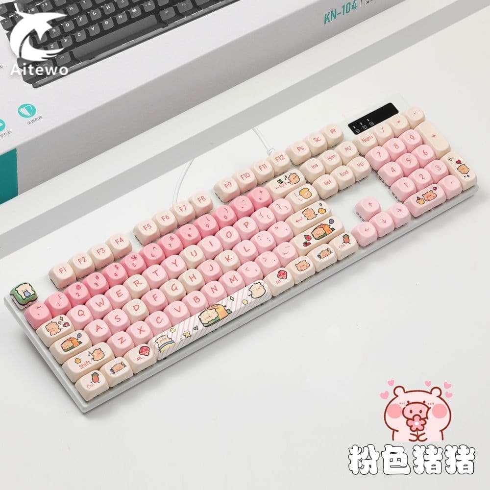 Custom 104-Key Wired Mechanical Keyboard White LED PBT Themed Keycaps Hot-Swappable Blue/Red/Brown Switches Office Gaming