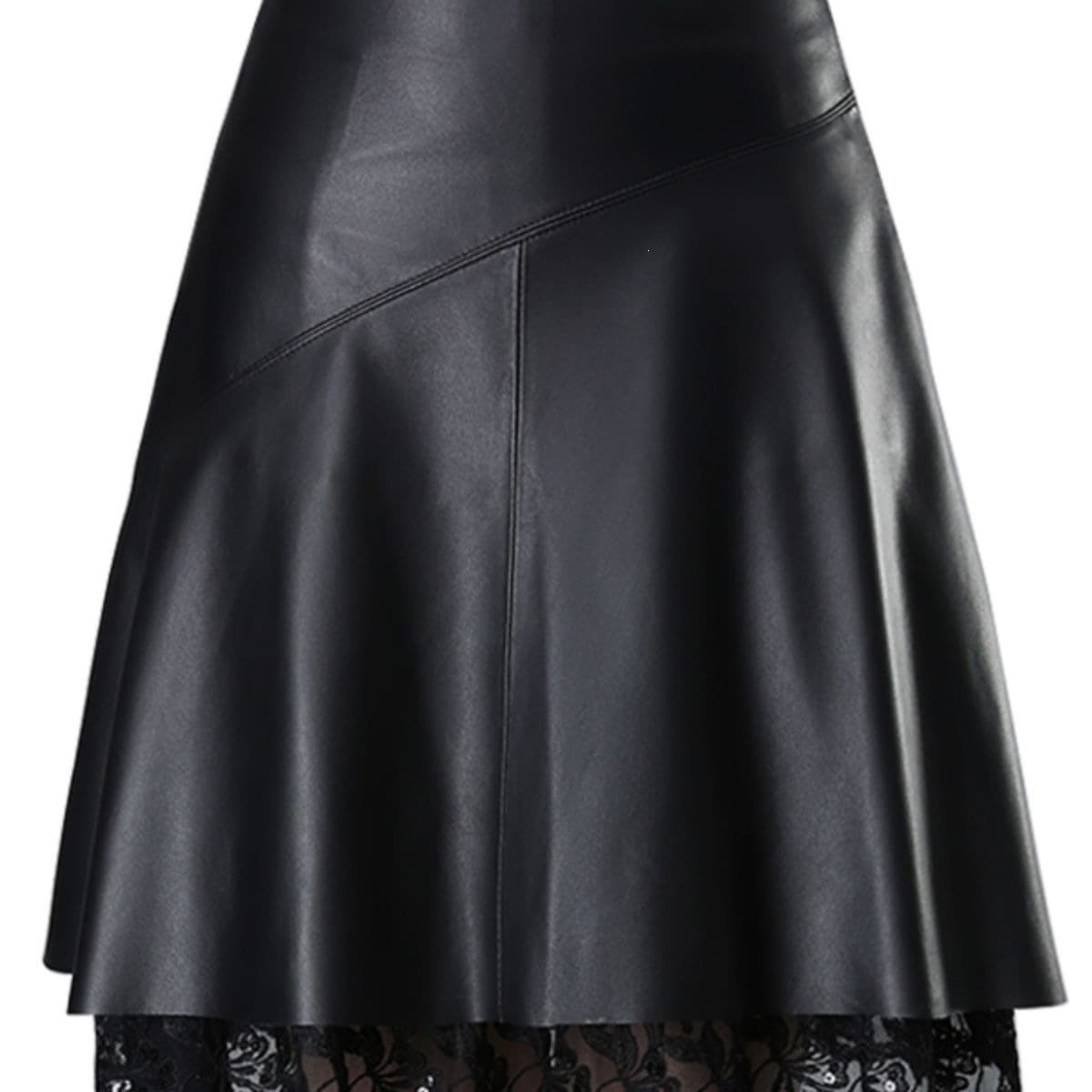 2026 PU Leather Pleated Skirt New Style Plus Size High Waist Autumn Winter Slim Lace Short Skirt