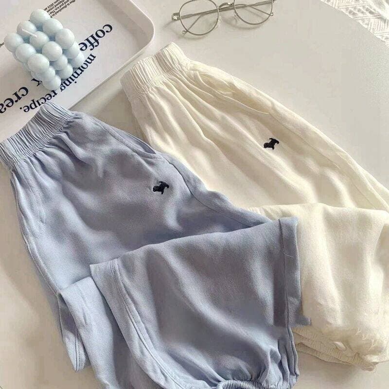 Korean Style Boys Ice Silk Soft Mosquito-Proof Pants 2026 Summer Loose Casual Long Pants Solid Color Cartoon Trendy for Toddlers and Kids