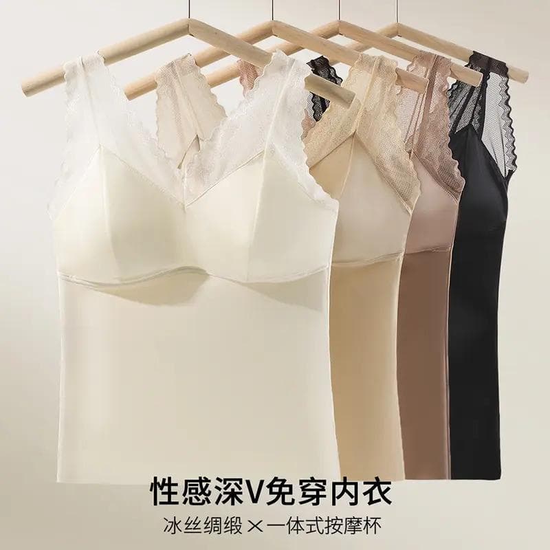 Smooth Minimalist Lace Vest Advanced Adjustable Seamless Backless Long Base Underwear Luxury Satin