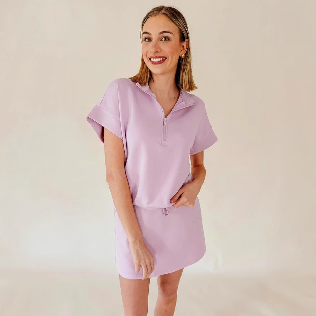 Foreign trade 2025 Amazon casual sports suit zipper short-sleeved rope skirt two-piece set summer new style
