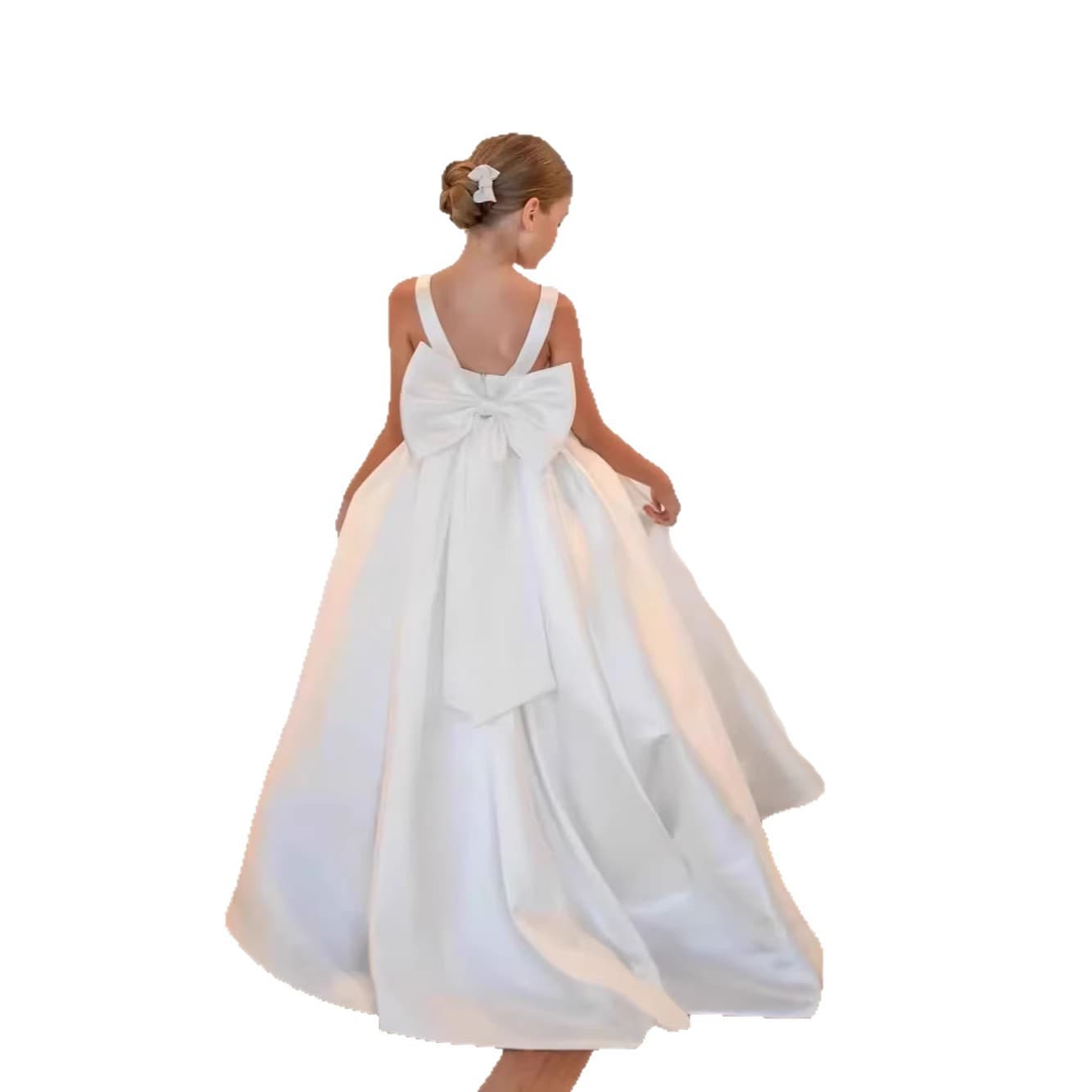 Cross-border Trade Girls Solid Color Evening Dress Amazon Children's European and American Satin Runway High-end Light Luxury Princess Dress