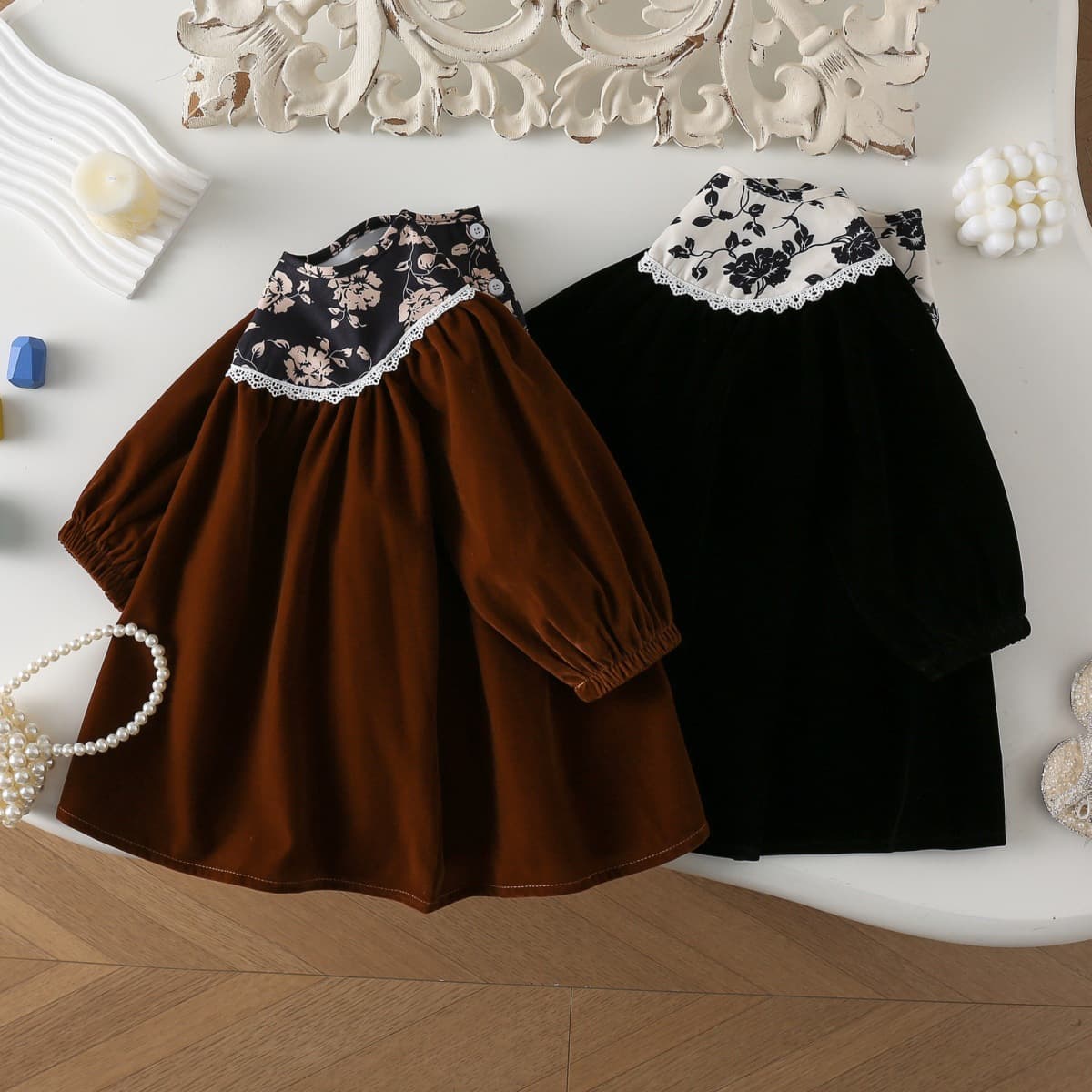 Girls' Hepburn-Style Dress Autumn New Children's Velvet Princess Dress Baby Fashionable Dress 77331