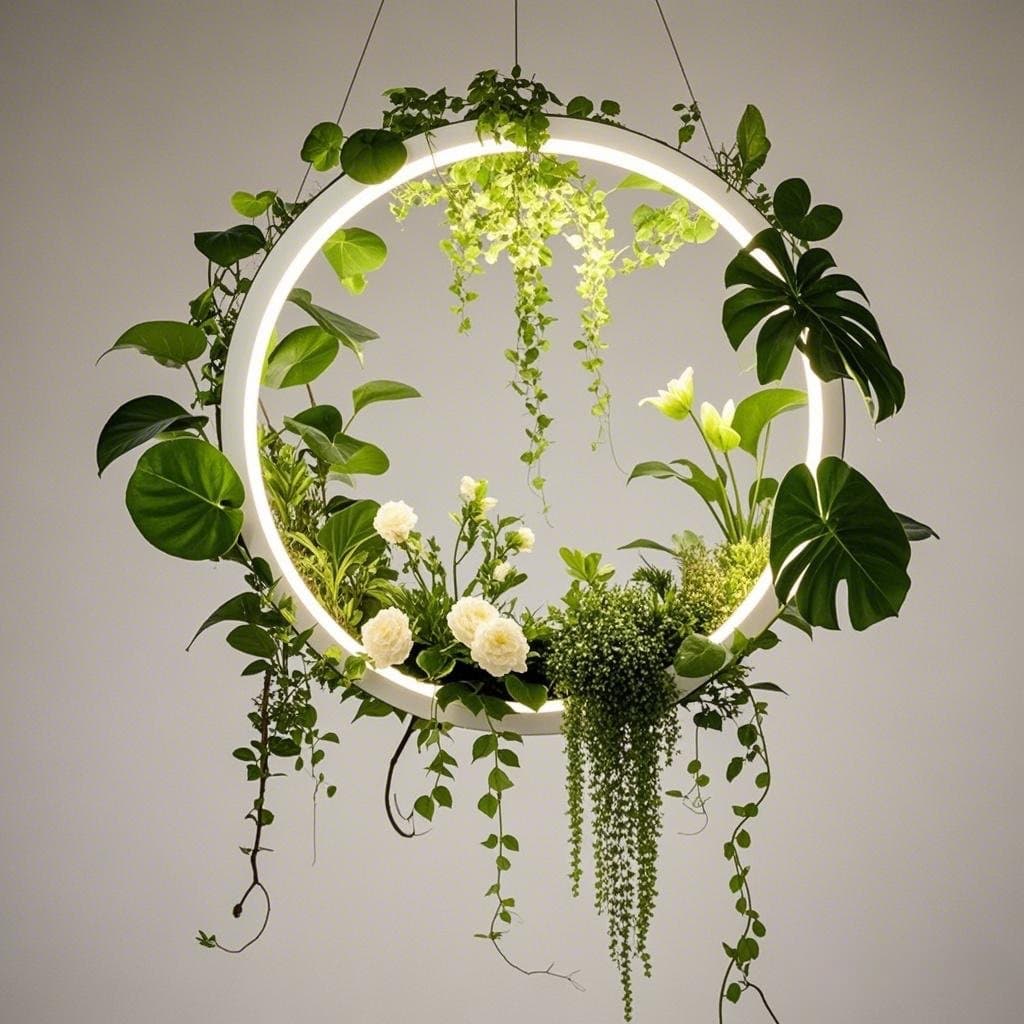 Plant table chandelier bar theme restaurant flower shop balcony glass room lighting ring atmosphere vine lighting