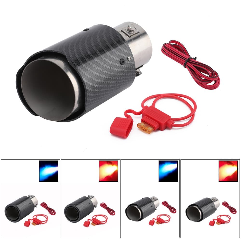 Cross-border Car Modification Carbon Fiber Glow Exhaust Tip Motorcycle Flame Effect LED Light Stainless Steel Exhaust Pipe Drop Shipping